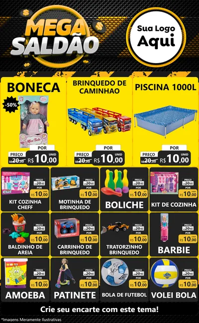Modelo de Encarte para Encarte Grande com o tema Mega Saldão para Brinquedos