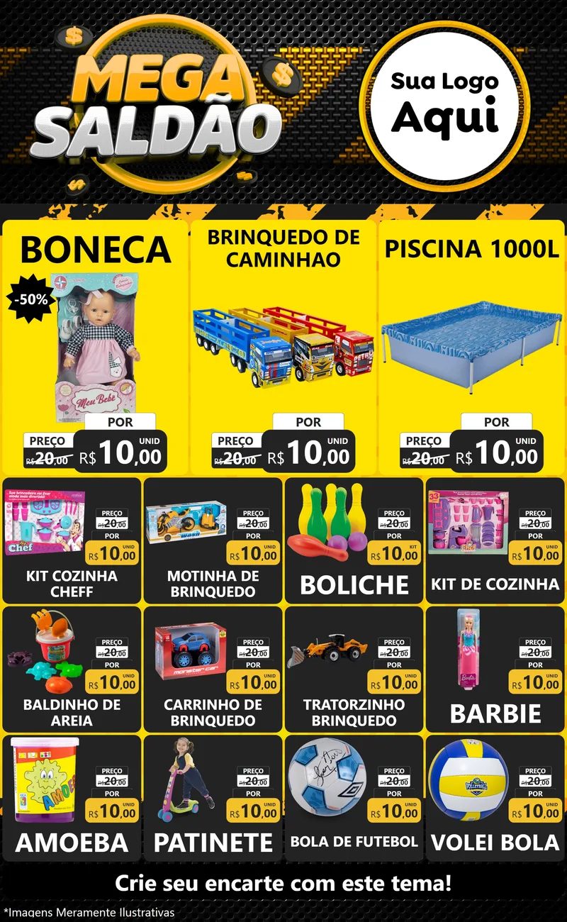 Modelo de Encarte para Encarte Grande com o tema Mega Saldão para Brinquedos