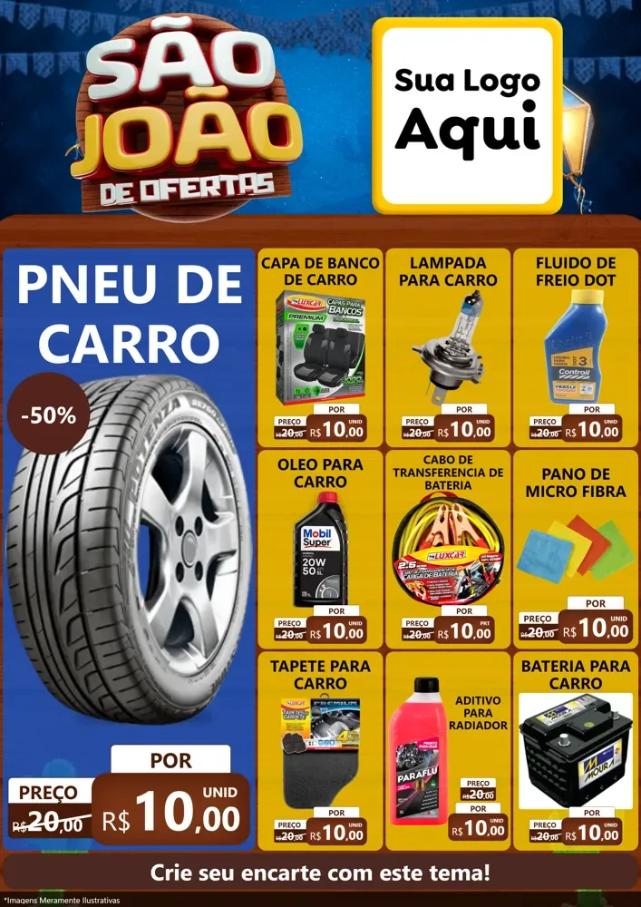 Modelo de Encarte para Encarte A4 Vertical com o tema São João Ofertas Imbatíveis! - Junina para Auto peças