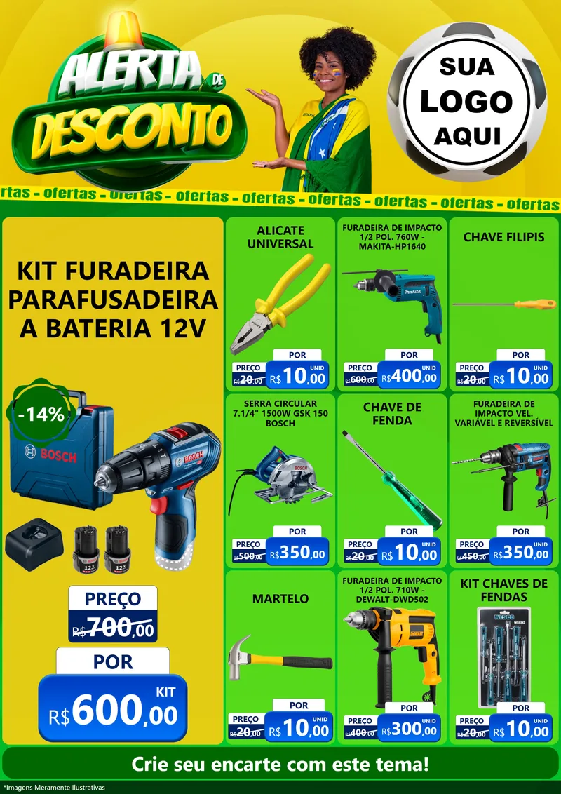 Modelo de Encarte para Encarte A4 Vertical com o tema Alerta de Desconto para Maquinas e Ferramentas