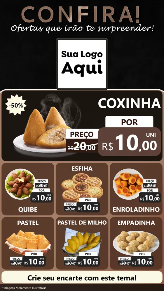 Modelo de Rede Social para Stories com o tema Confira! Ofertas que irão te surpreender! para Salgadaria