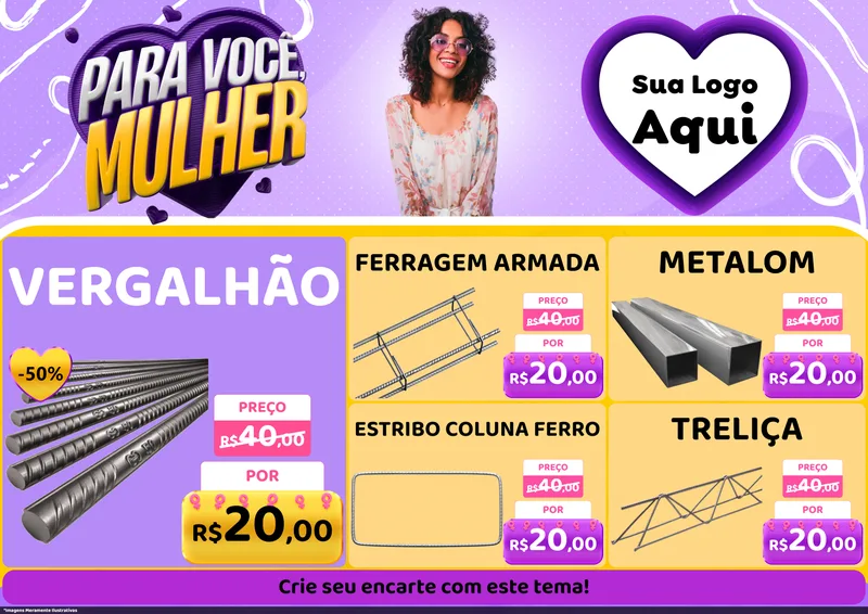 Modelo de Encarte para Encarte A4 Horizontal com o tema Para Você, Mulher para Ferragens