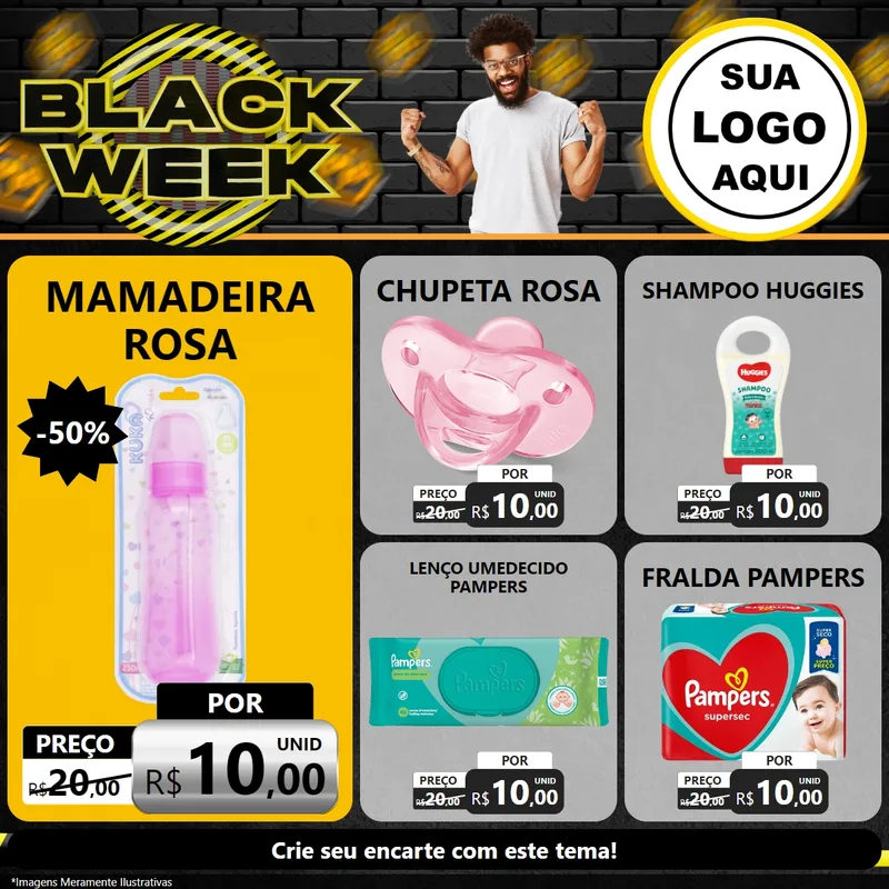 Modelo de Rede Social para Feed Facebook com o tema Black Week para Bebês