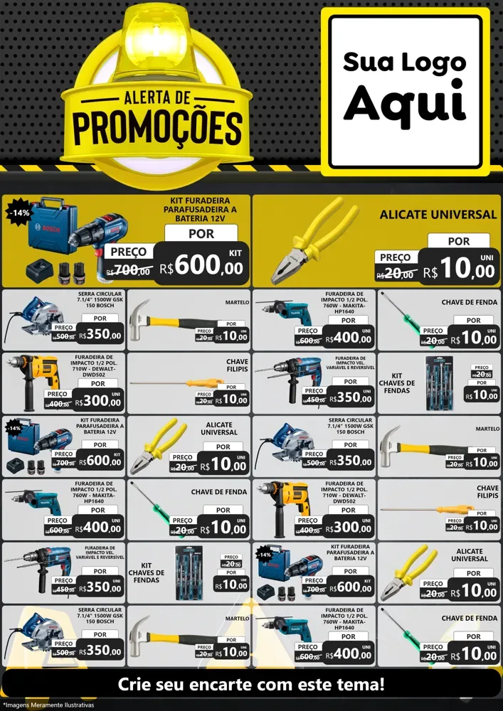 Modelo de Encarte para Encarte A4 Vertical com o tema Alerta de Promoções para Maquinas e Ferramentas