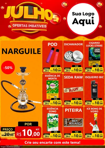 Modelo de Encarte para Encarte A4 Vertical com o tema Julho Ofertas Imbatíveis para Tabacaria