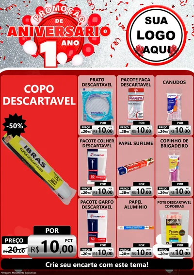 Modelo de Encarte para Encarte A4 Vertical com o tema Promoção de Aniversário - 1 Ano para Embalagens