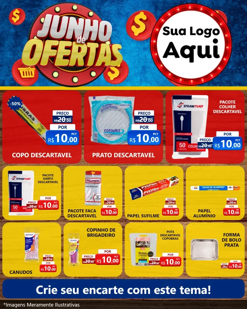 Modelo de Rede Social para Feed Instagram com o tema Junho de Ofertas para Embalagens