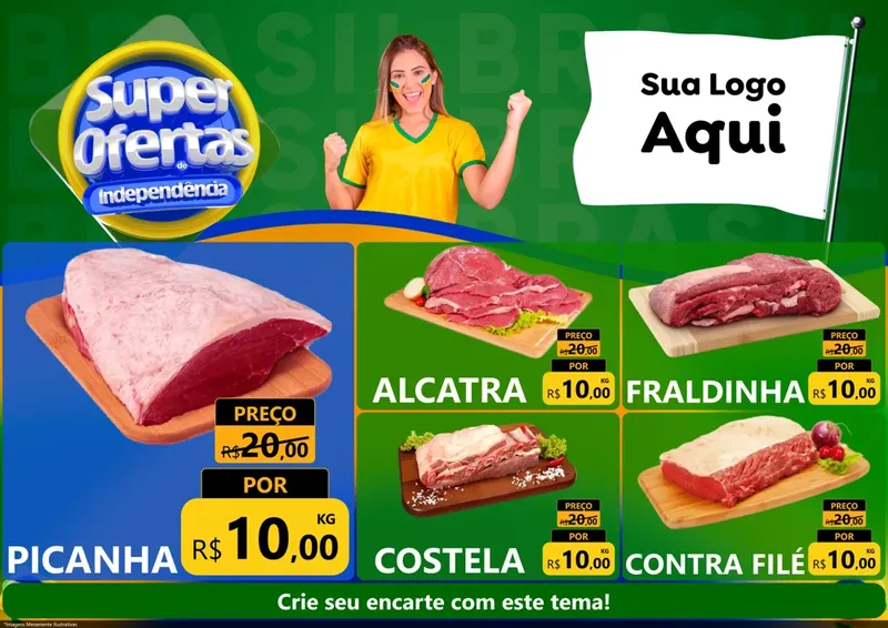 Modelo de Encarte para Encarte A4 Horizontal com o tema Super Ofertas de Independência para Açougue