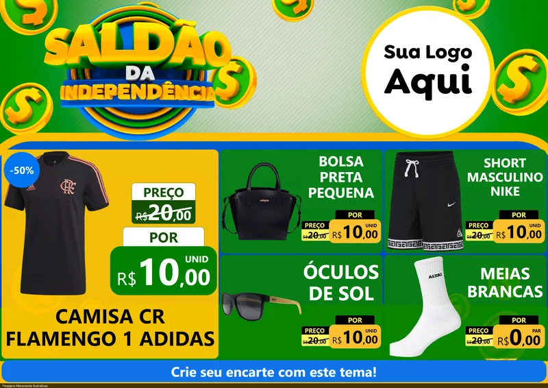 Modelo de Encarte para Encarte A4 Horizontal com o tema Saldão da Indepêndencia para Roupas e acessórios
