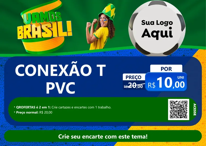 Modelo de Cartaz para Cartaz A4 Horizontal com o tema Vamos Brasil - Copa para Tubos e conexões