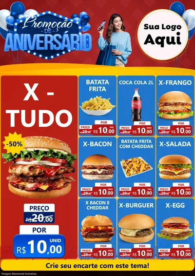 Modelo de Encarte para Encarte A4 Vertical com o tema Promoção de Aniversário para Hamburgueria
