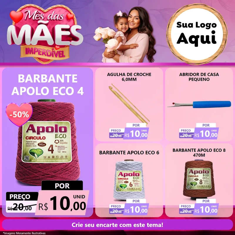 Modelo de Rede Social para Feed Facebook com o tema Mês das Mães Imperdível para Armarinho e Aviamentos