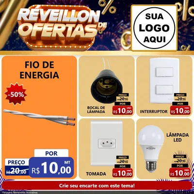 Modelo de Rede Social para Feed Facebook com o tema Réveillon de Ofertas para Materiais Elétricos