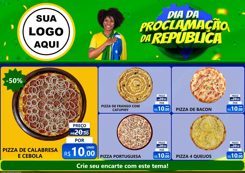 Modelo de Encarte para Encarte A4 Horizontal com o tema Dia Da Proclamação Da República para Pizzaria