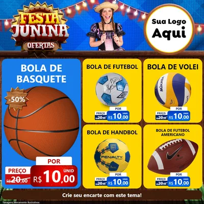 Modelo de Rede Social para Feed Facebook com o tema Festa Junina Ofertas para Artigos Esportivos