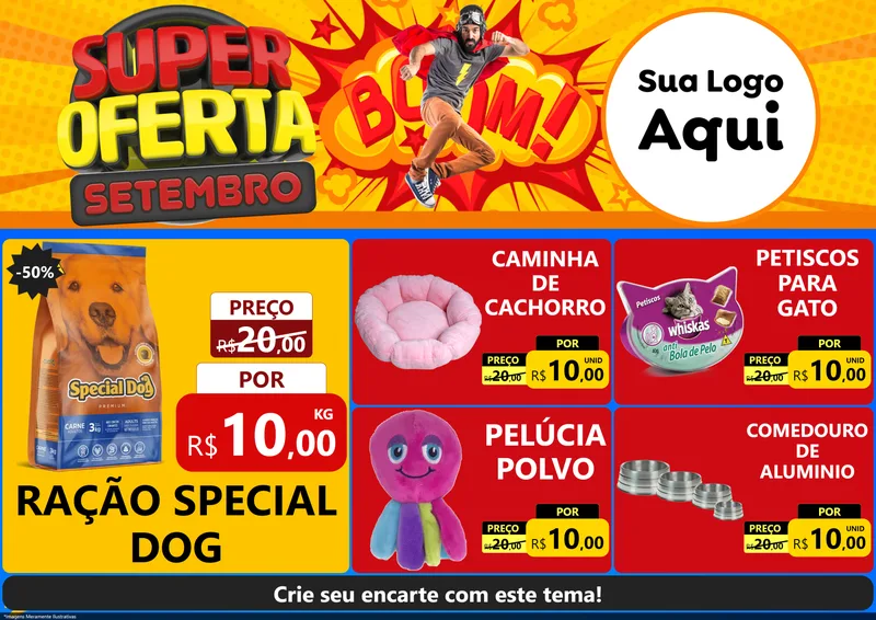 Modelo de Encarte para Encarte A4 Horizontal com o tema Super Oferta Setembro para Pet Shop