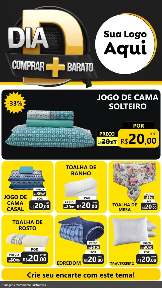 Modelo de Rede Social para Stories com o tema Dia D Mais Economia para Cama, Mesa e Banho