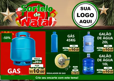 Modelo de Encarte para Encarte A4 Horizontal com o tema Sorteio de Natal para Água e gás