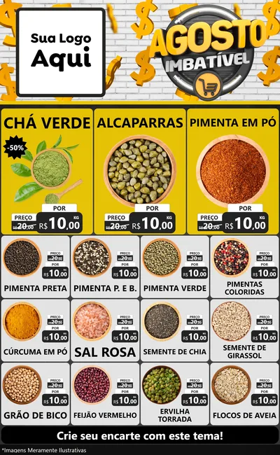 Modelo de Encarte para Encarte Grande com o tema Agosto imbatível para Produtos Naturais