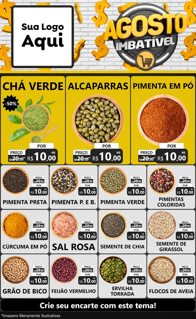 Modelo de Encarte para Encarte Grande com o tema Agosto imbatível para Produtos Naturais