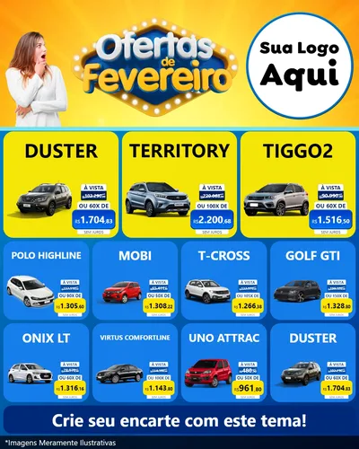Modelo de Rede Social para Feed Instagram com o tema Ofertas de Fevereiro para Concessionaria de Carros