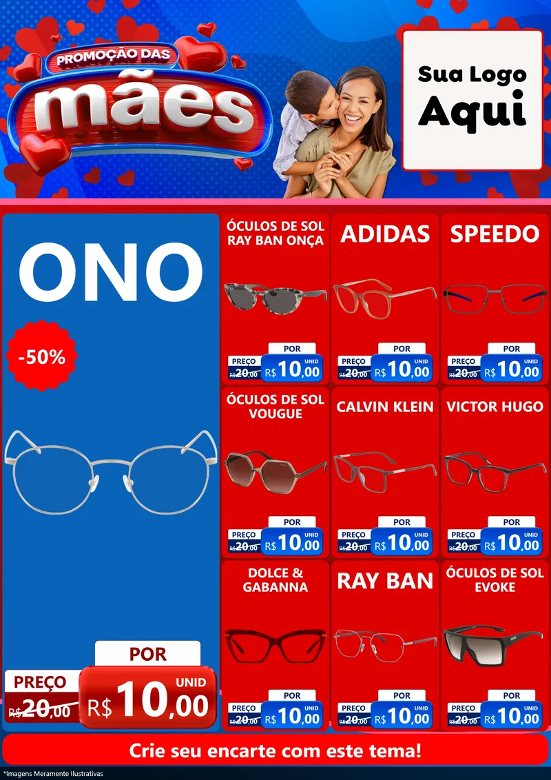 Modelo de Encarte para Encarte A4 Vertical com o tema Promoção das Mães para Óticas
