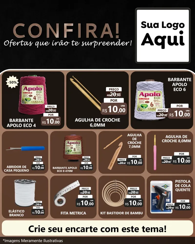 Modelo de Rede Social para Feed Instagram com o tema Confira! Ofertas que irão te surpreender! para Armarinho e Aviamentos
