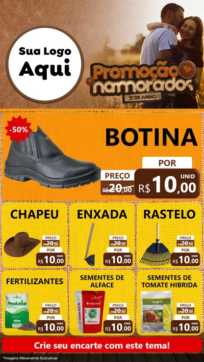 Modelo de Rede Social para Stories com o tema Promoção Namorados para Agropecuária