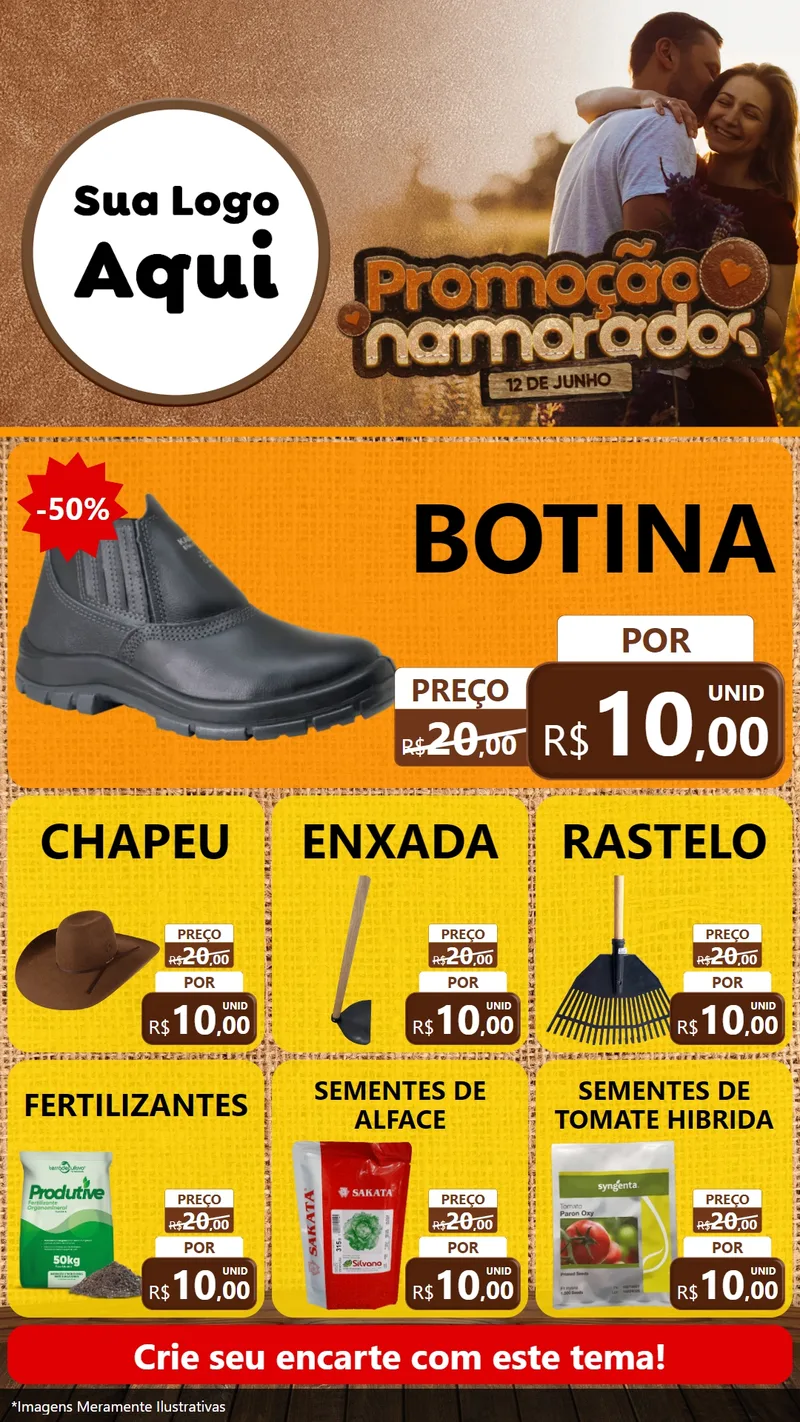 Modelo de Rede Social para Stories com o tema Promoção Namorados para Agropecuária