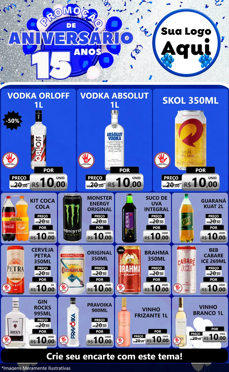 Modelo de Encarte para Encarte Grande com o tema Promoção de Aniversário - 15 Anos para Distribuidora de bebidas