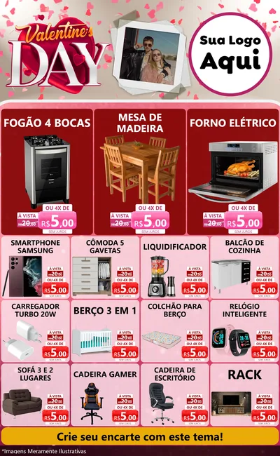 Modelo de Encarte para Encarte Grande com o tema Valentine's Day para Móveis e Eletro