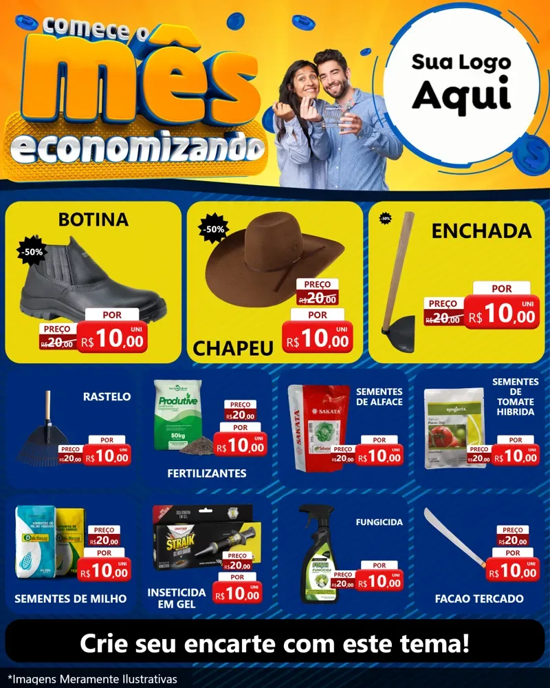 Modelo de Rede Social para Feed Instagram com o tema Comece O Mês Economizando para Agropecuária