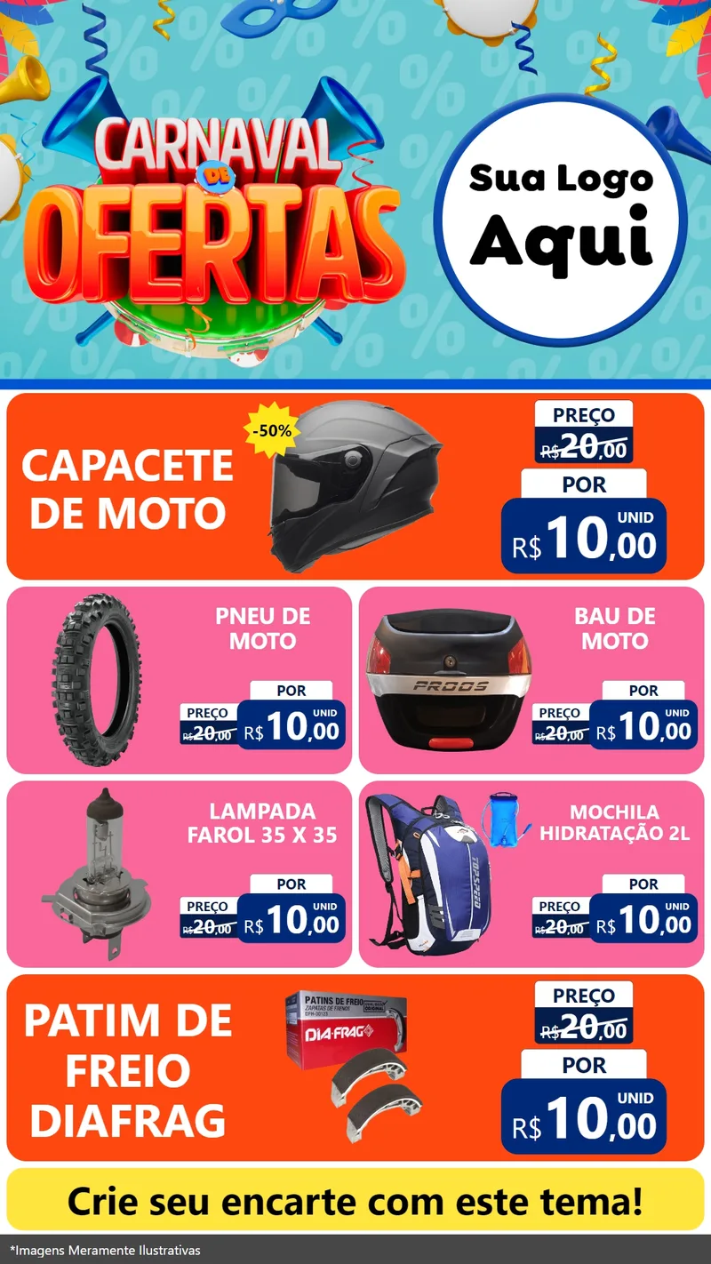 Modelo de TV para TV Vertical com o tema Carnaval de Ofertas para Moto peças