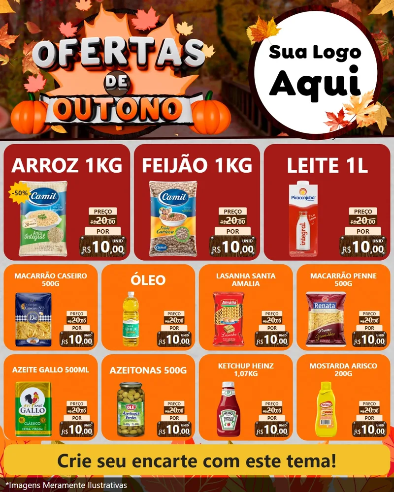 Modelo de Rede Social para Feed Instagram com o tema Ofertas de Outono para Supermercado