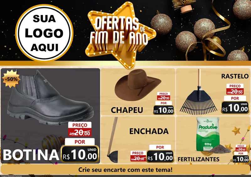 Modelo de Encarte para Encarte A4 Horizontal com o tema Ofertas de Fim de Ano para Agropecuária