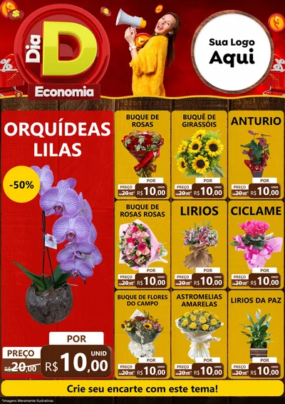 Modelo de Encarte para Encarte A4 Vertical com o tema Dia D Economia para Floricultura e jardim