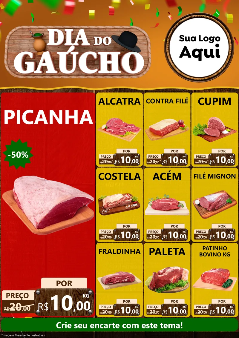 Modelo de Encarte para Encarte A4 Vertical com o tema Dia do Gaúcho para Açougue