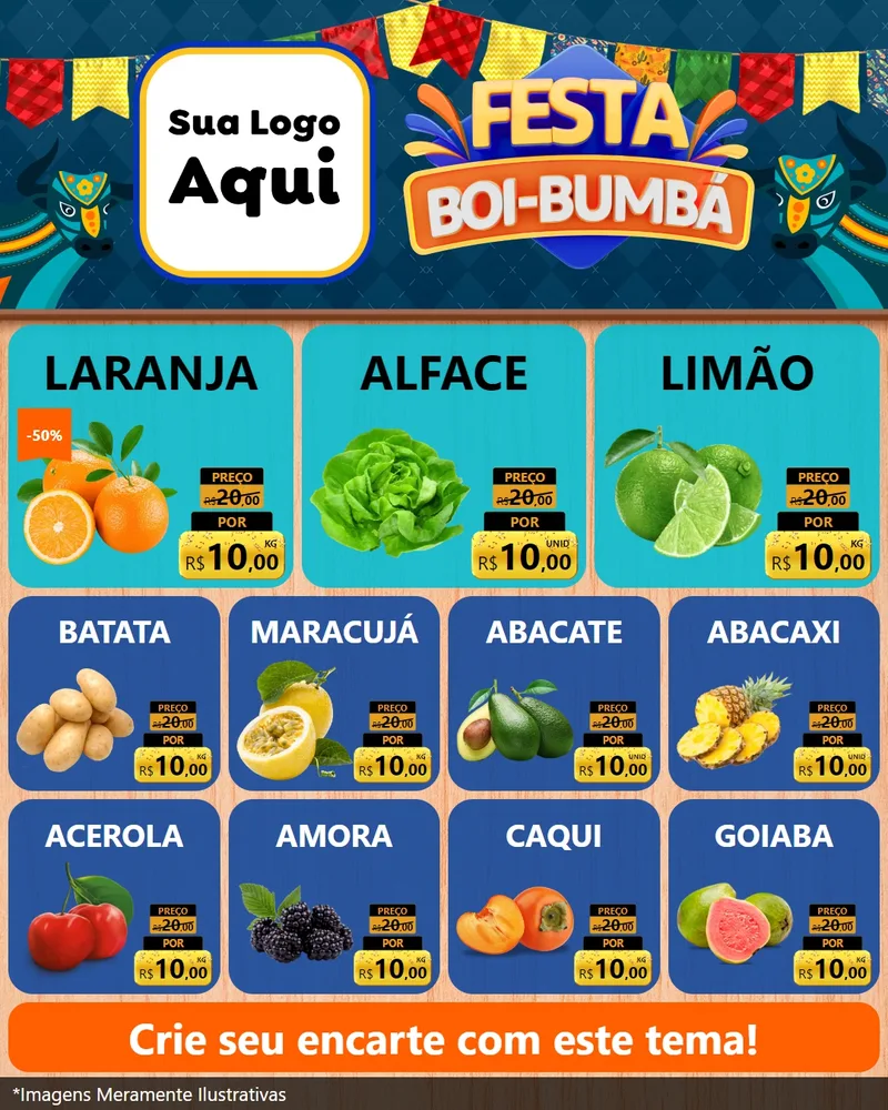 Modelo de Rede Social para Feed Instagram com o tema Festa Boi Bumbá para Hortifrúti