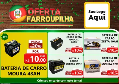 Modelo de Encarte para Encarte A4 Horizontal com o tema Oferta Farroupilha para Baterias Elétricas