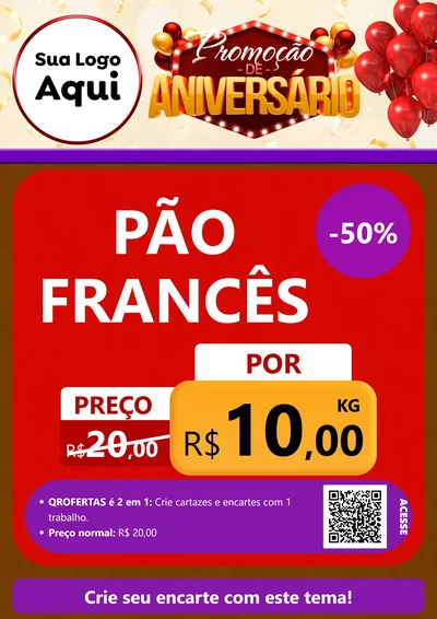 Modelo de Cartaz para Cartaz A4 Vertical com o tema Promoção de Aniversário para Padaria