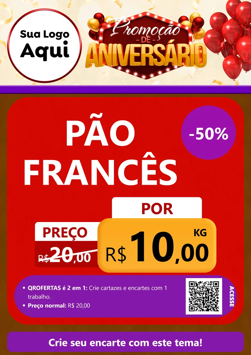 Modelo de Cartaz para Cartaz A4 Vertical com o tema Promoção de Aniversário para Padaria
