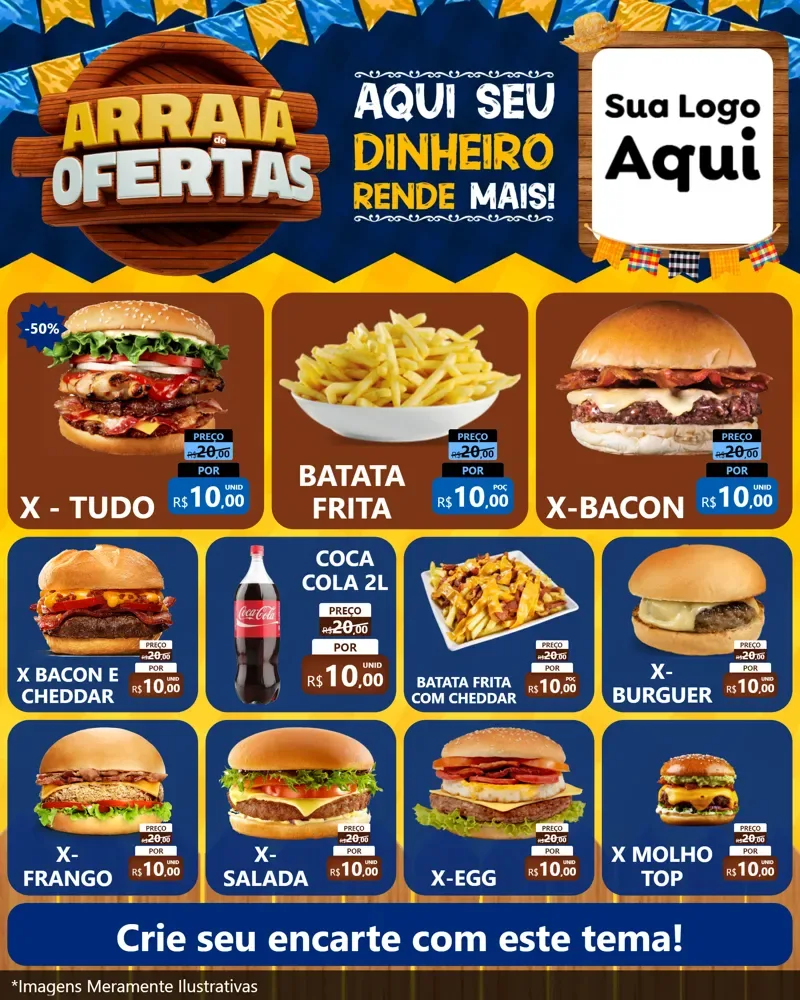 Modelo de Rede Social para Feed Instagram com o tema Arraiá de Ofertas - Junina para Hamburgueria