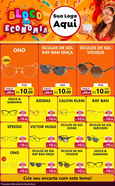 Modelo de Encarte para Encarte Grande com o tema Bloco da Economia para Óticas