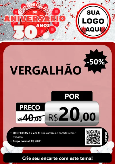 Modelo de Cartaz para Cartaz A4 Vertical com o tema Promoção de Aniversário - 30 Anos para Ferragens