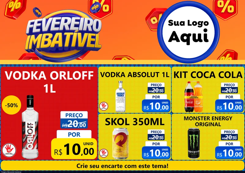 Modelo de Encarte para Encarte A4 Horizontal com o tema Fevereiro Imbatível para Distribuidora de bebidas