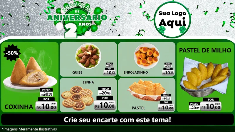 Modelo de TV para TV Horizontal com o tema Promoção de Aniversário - 2 Anos para Salgadaria