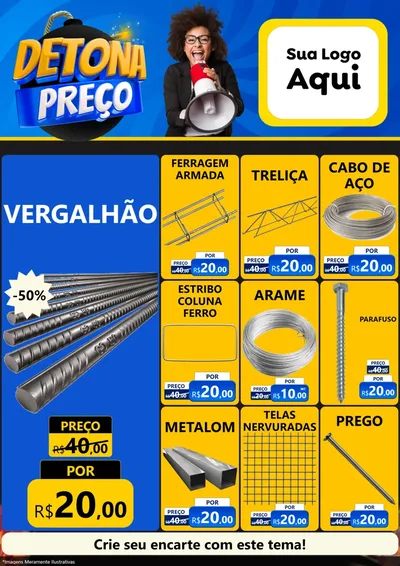 Modelo de Encarte para Encarte A4 Vertical com o tema Detona Preços para Ferragens