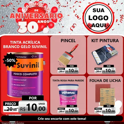 Modelo de Rede Social para Feed Facebook com o tema Promoção de Aniversário - 30 Anos para Tintas e Ferramentas