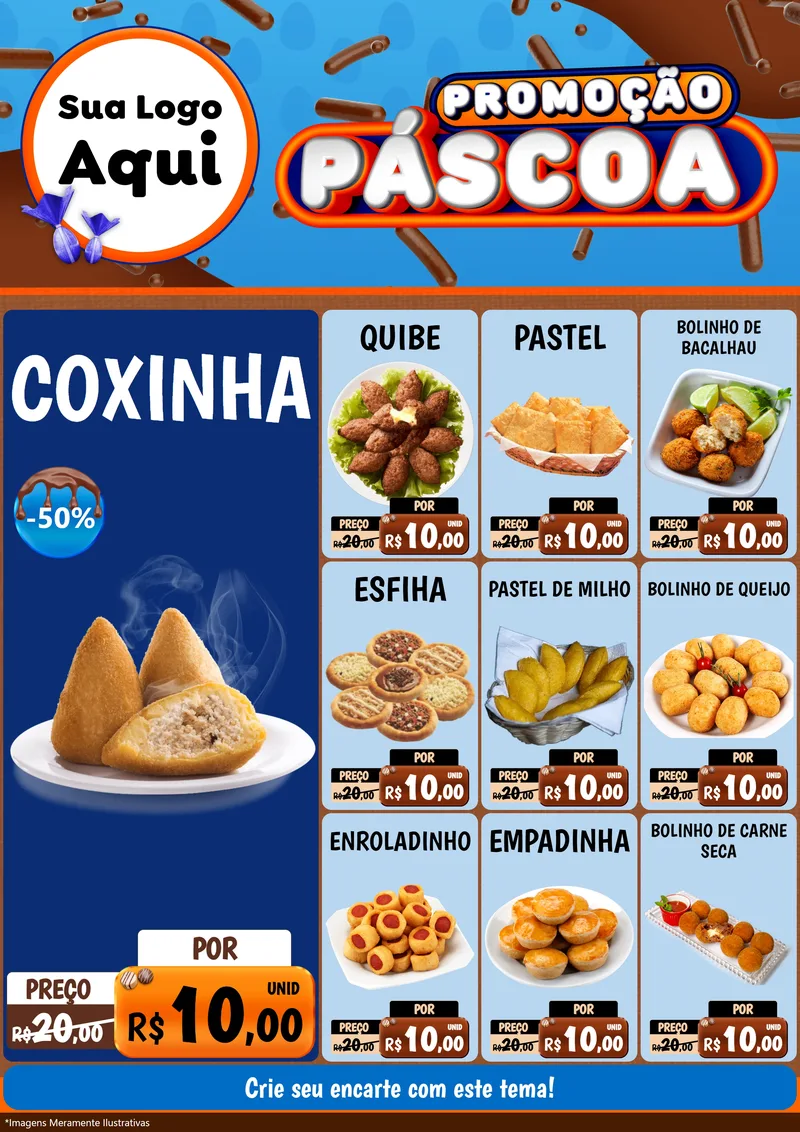 Modelo de Encarte para Encarte A4 Vertical com o tema Promoção Páscoa para Salgadaria