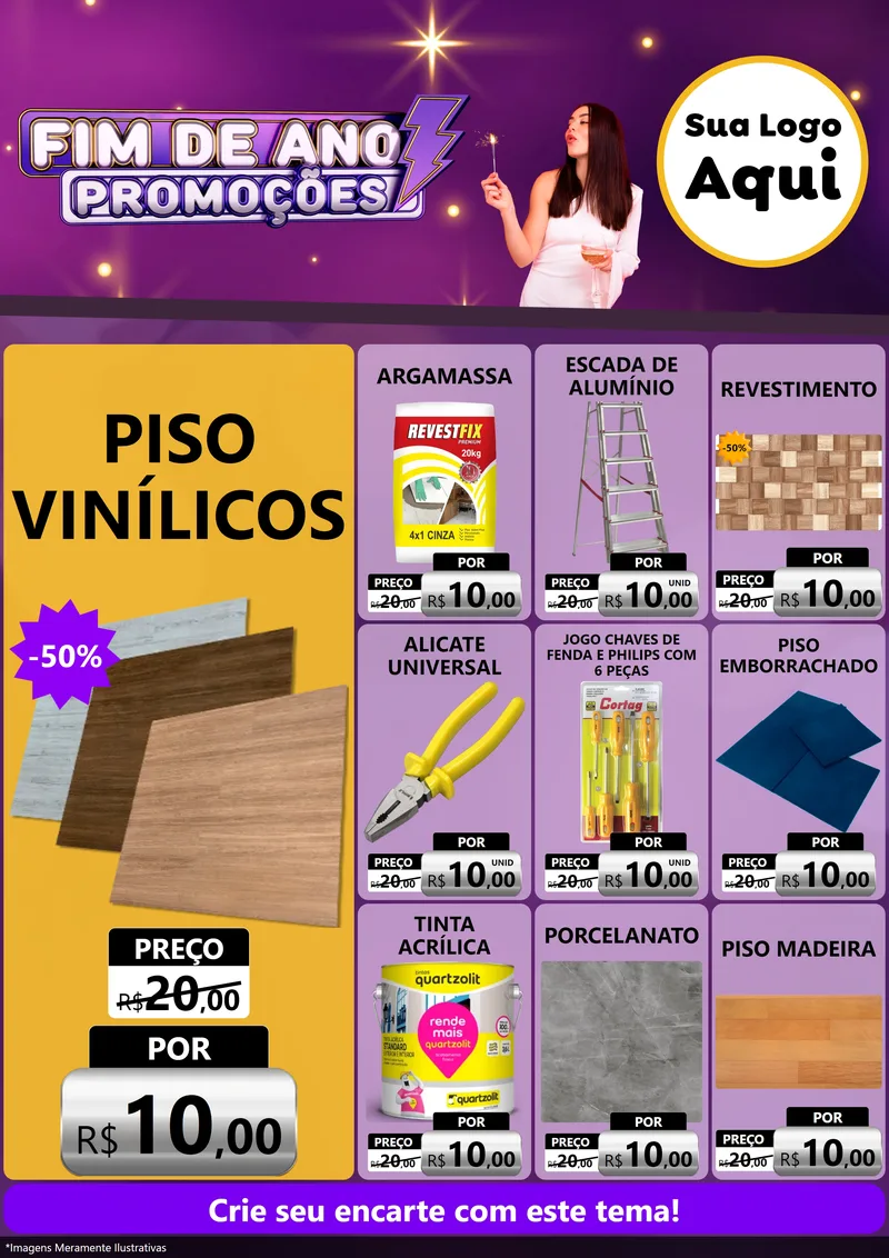 Modelo de Encarte para Encarte A4 Vertical com o tema Fim de Ano Promoções para Material para Construção